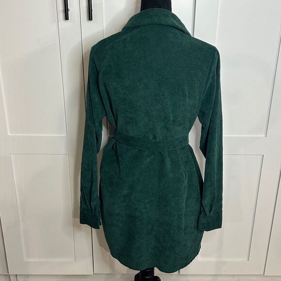 Nasty Gal Green Corduroy Cord Belt Shirt Dress - US 2 - EUC - Picture 3 of 4